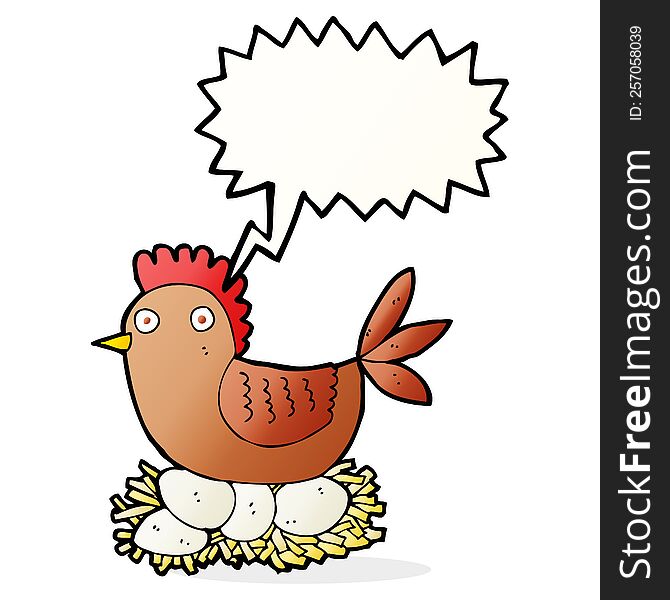 cartoon hen on eggs with speech bubble