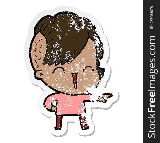 Distressed Sticker Of A Cartoon Happy Hipster Girl