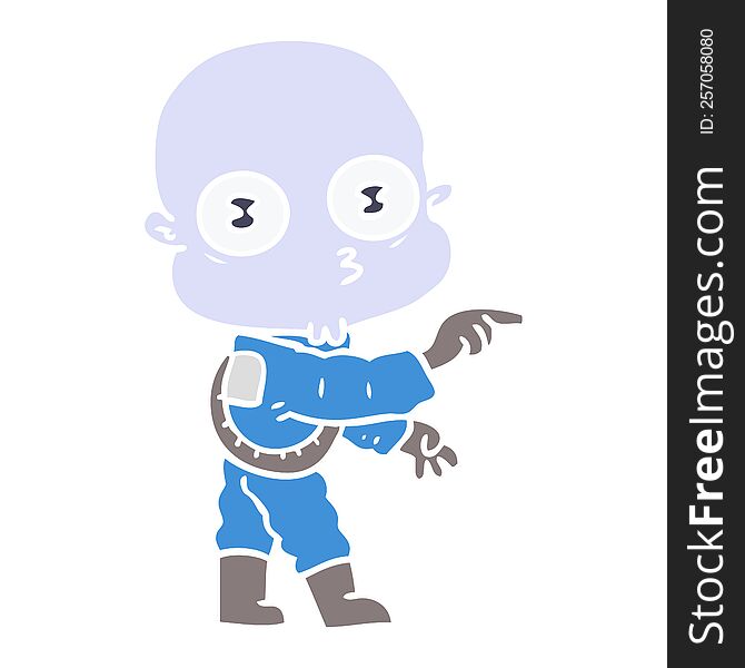 Flat Color Style Cartoon Weird Bald Spaceman Pointing