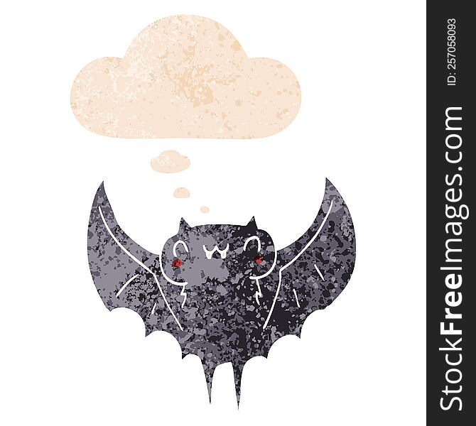 Cartoon Bat And Thought Bubble In Retro Textured Style