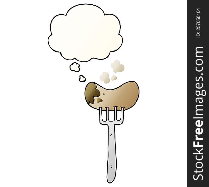 Cartoon Sausage And Fork And Thought Bubble In Smooth Gradient Style
