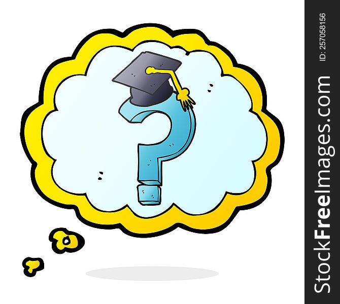 Thought Bubble Cartoon Graduation Cap On Question Mark
