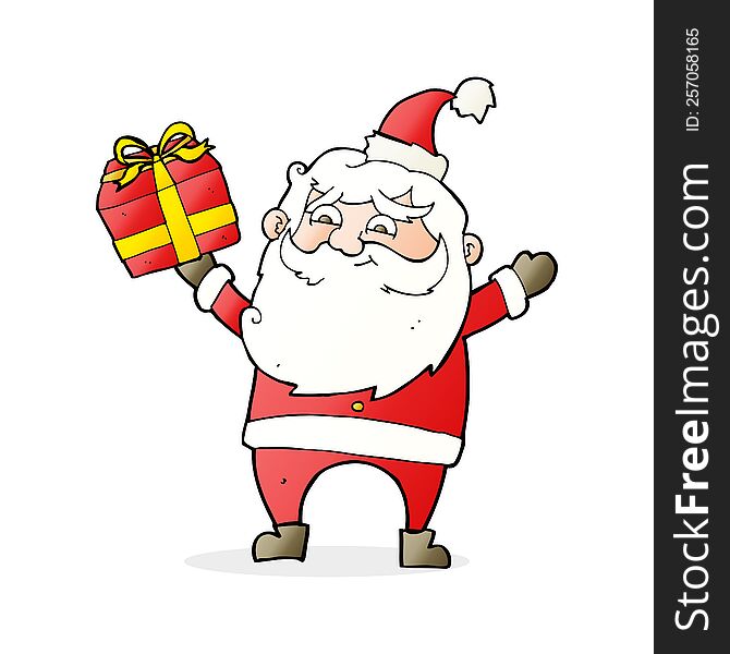 Cartoon Happy Santa Claus With Present