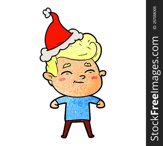 Happy Textured Cartoon Of A Man Wearing Santa Hat