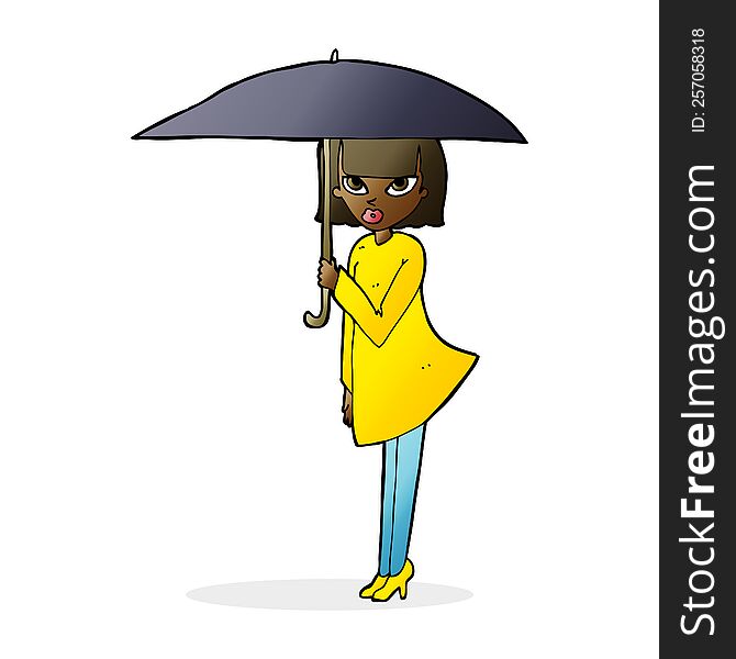 cartoon woman with umbrella