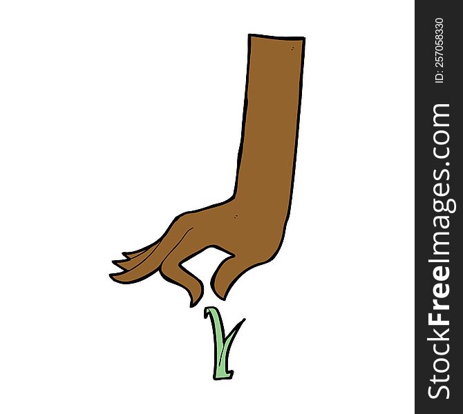 cartoon hand picking blade of grass