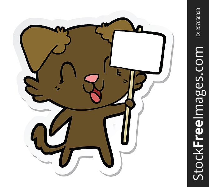 sticker of a laughing cartoon dog with sign
