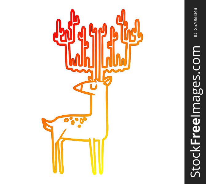 Warm Gradient Line Drawing Cartoon Stag With Huge Antlers