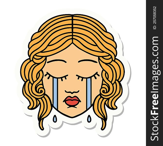 Tattoo Style Sticker Of Female Face Crying