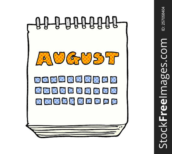 freehand drawn cartoon calendar showing month of august