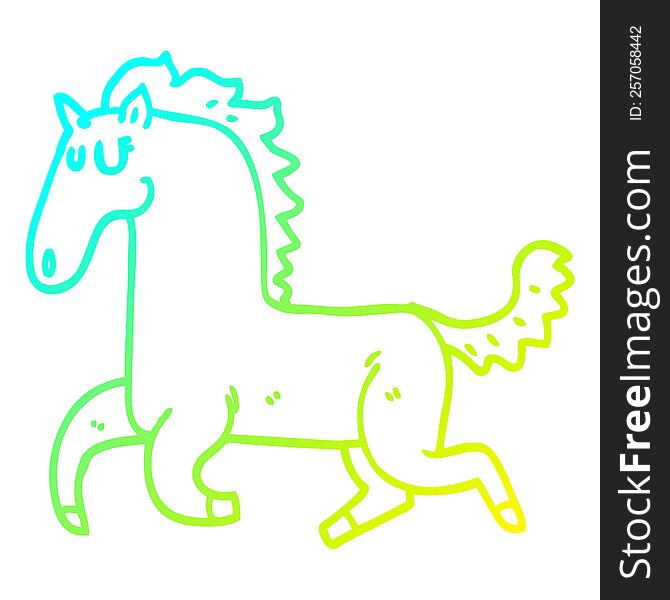 cold gradient line drawing of a cartoon running horse