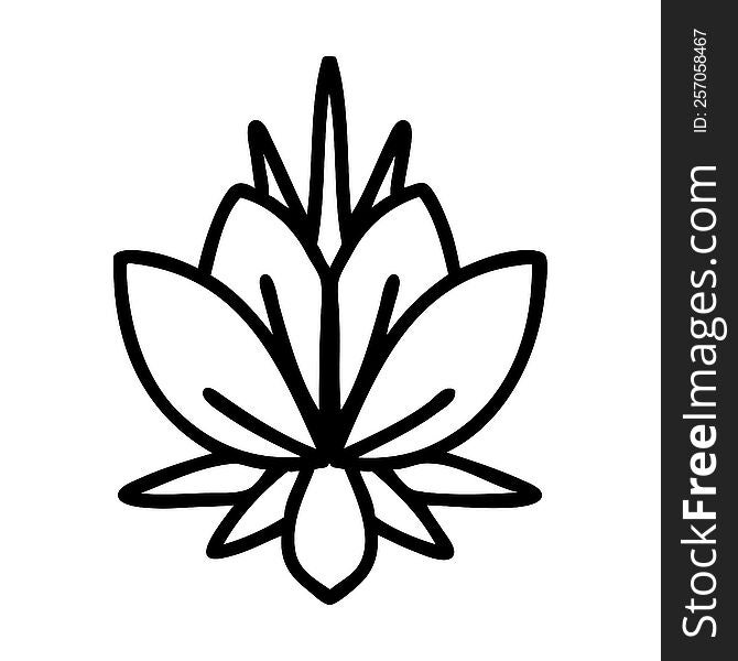 tattoo in black line style of a water lily. tattoo in black line style of a water lily