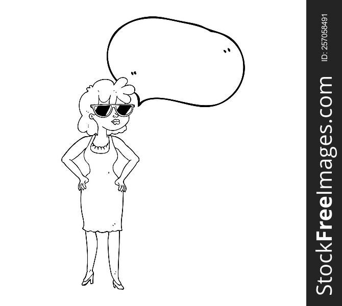 freehand drawn speech bubble cartoon woman wearing sunglasses