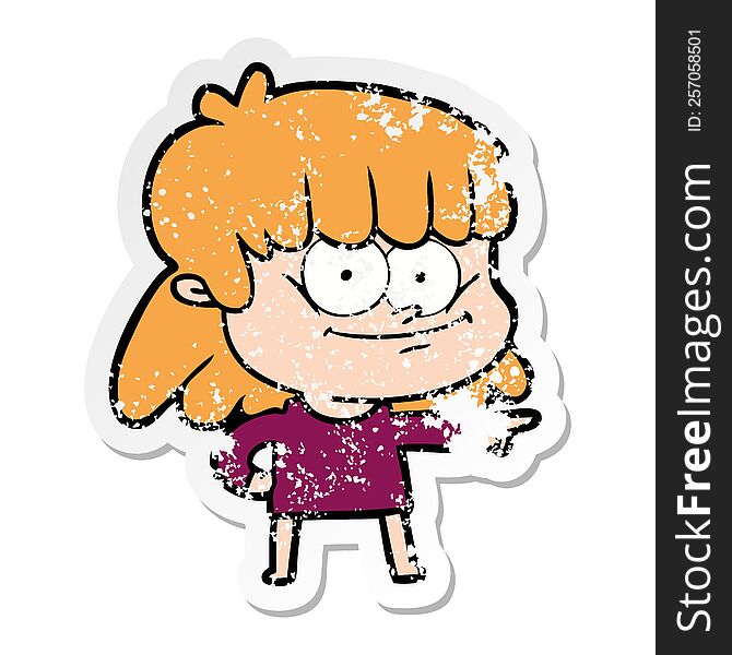 distressed sticker of a cartoon girl smiling
