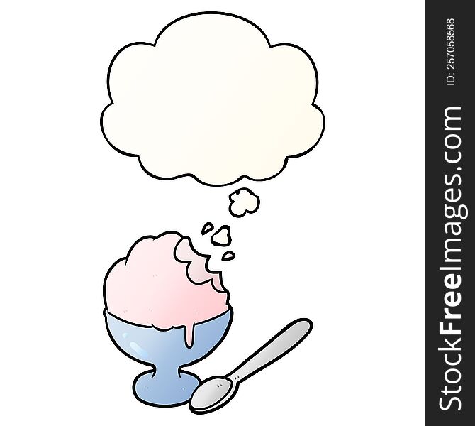 Cartoon Ice Cream Dessert And Thought Bubble In Smooth Gradient Style