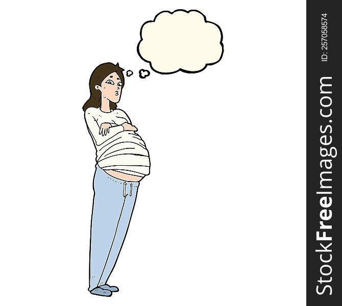 cartoon pregnant woman with thought bubble