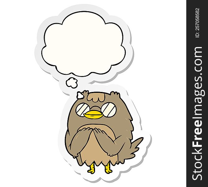 Cartoon Wise Old Owl And Thought Bubble As A Printed Sticker