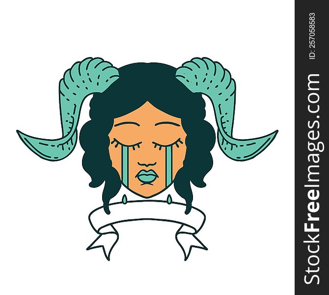 Crying Tiefling Character Face With Scroll Banner Icon