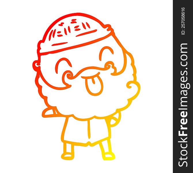 Warm Gradient Line Drawing Man With Beard Sticking Out Tongue