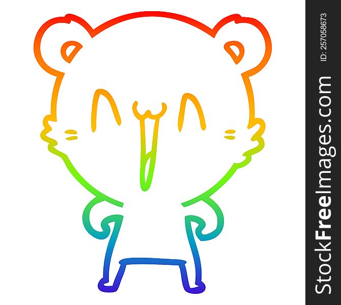 Rainbow Gradient Line Drawing Happy Polar Bear Cartoon