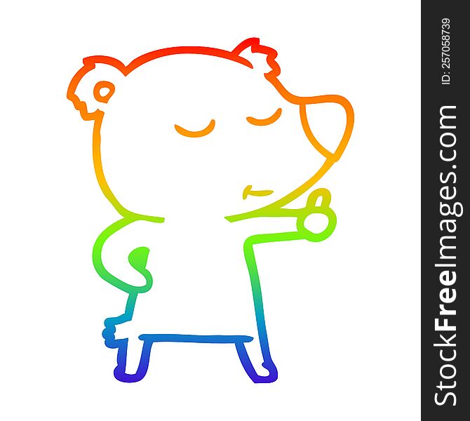 rainbow gradient line drawing of a happy cartoon bear giving thumbs up