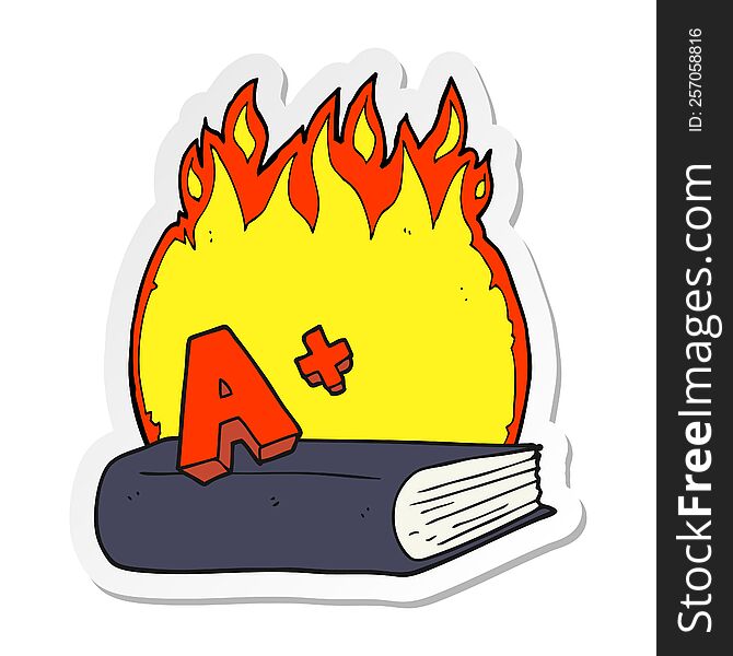 sticker of a cartoon A grade symbol and book