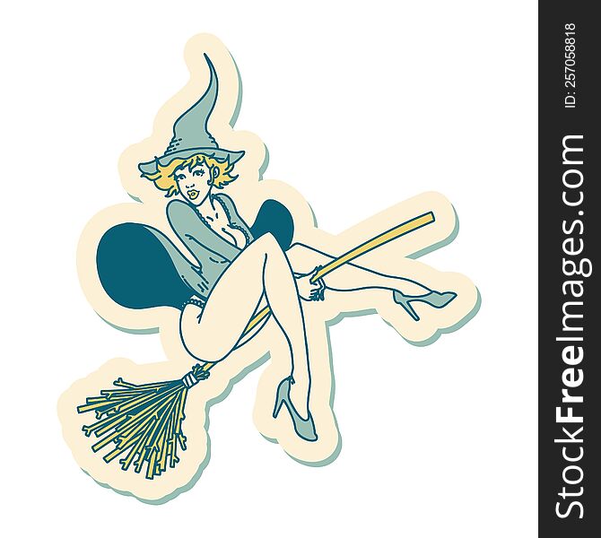 Tattoo Style Sticker Of A Pinup Witch