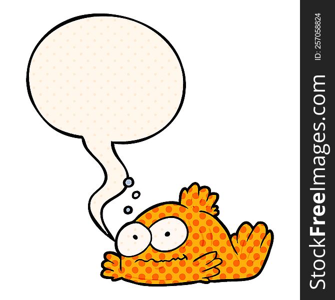funny cartoon goldfish with speech bubble in comic book style