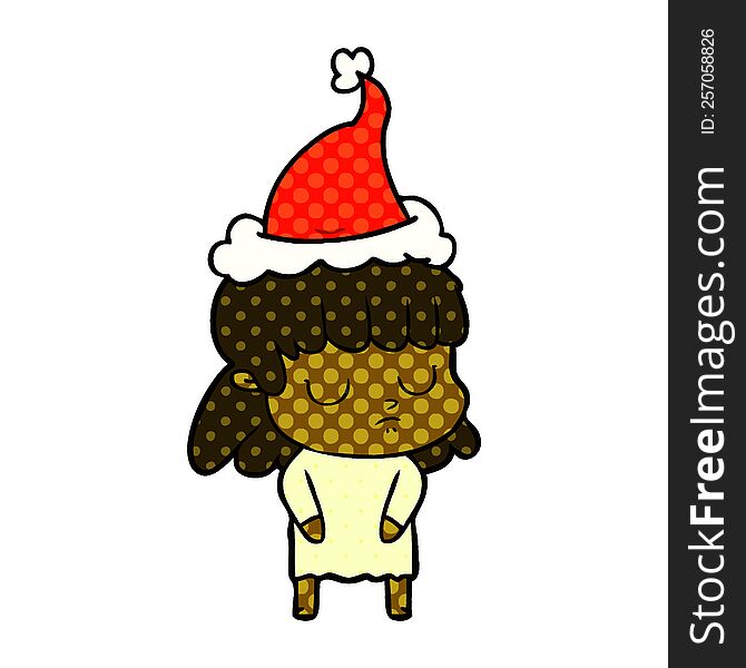 Comic Book Style Illustration Of A Indifferent Woman Wearing Santa Hat