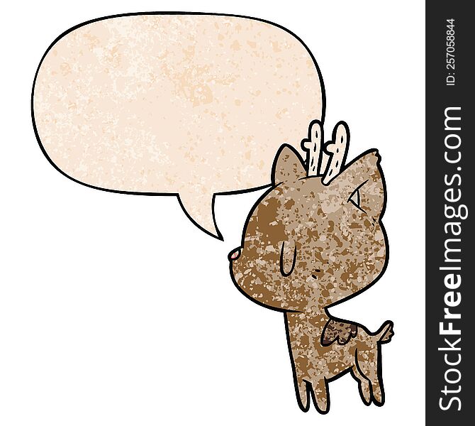 Cute Cartoon Deer And Speech Bubble In Retro Texture Style