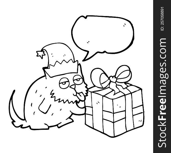 Speech Bubble Cartoon Cat With Present