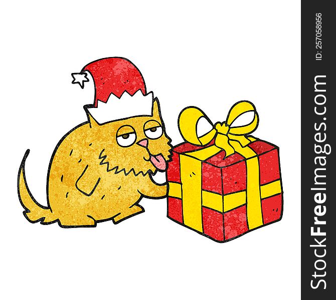 Textured Cartoon Cat With Present