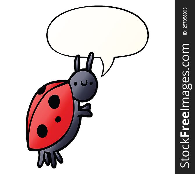 cartoon ladybug with speech bubble in smooth gradient style