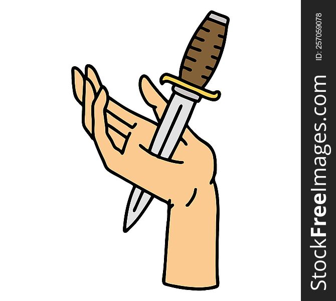 tattoo in traditional style of a dagger in the hand. tattoo in traditional style of a dagger in the hand
