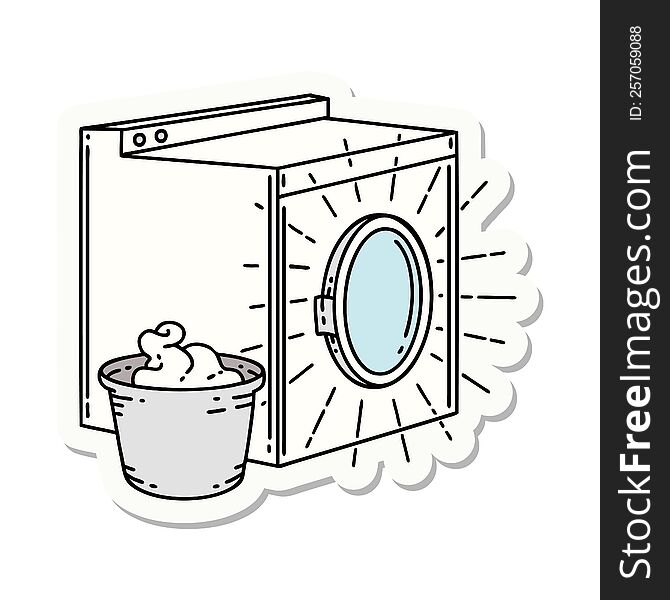 sticker of a tattoo style washing machine