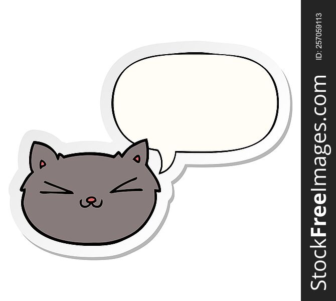 happy cartoon cat with speech bubble sticker. happy cartoon cat with speech bubble sticker