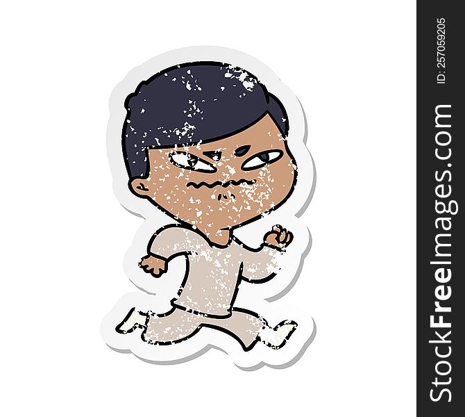 distressed sticker of a cartoon angry man