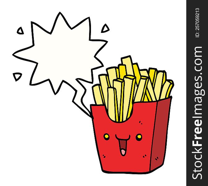 Cute Cartoon Box Of Fries And Speech Bubble