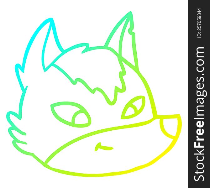 Cold Gradient Line Drawing Cartoon Wolf Face