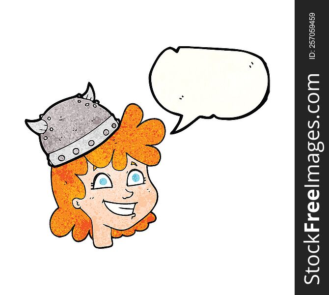 Speech Bubble Textured Cartoon Female Viking Face