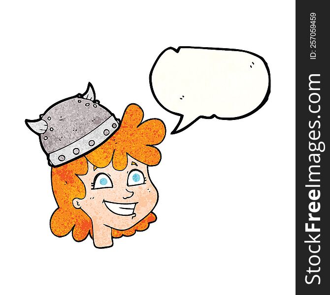 freehand speech bubble textured cartoon female viking. freehand speech bubble textured cartoon female viking