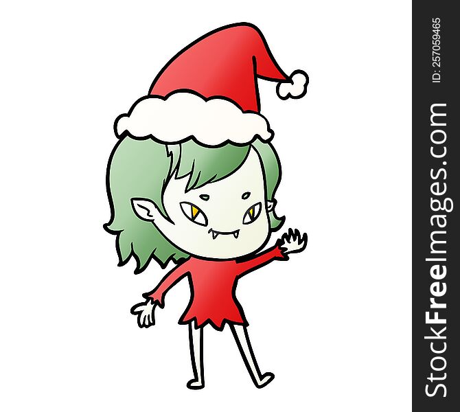 Gradient Cartoon Of A Friendly Vampire Girl Wearing Santa Hat