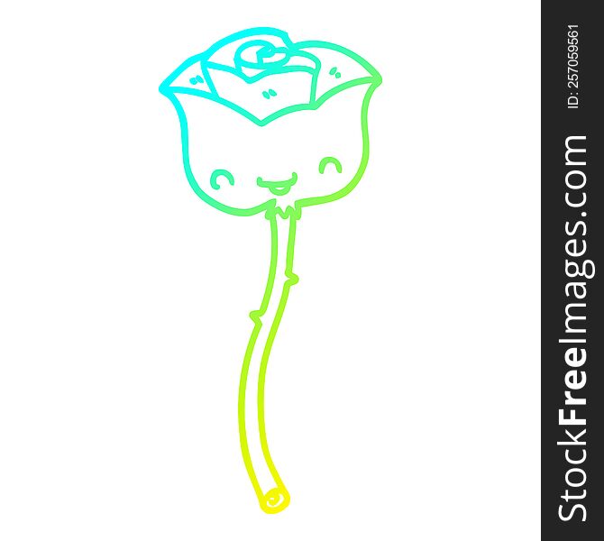 cold gradient line drawing of a cartoon rose