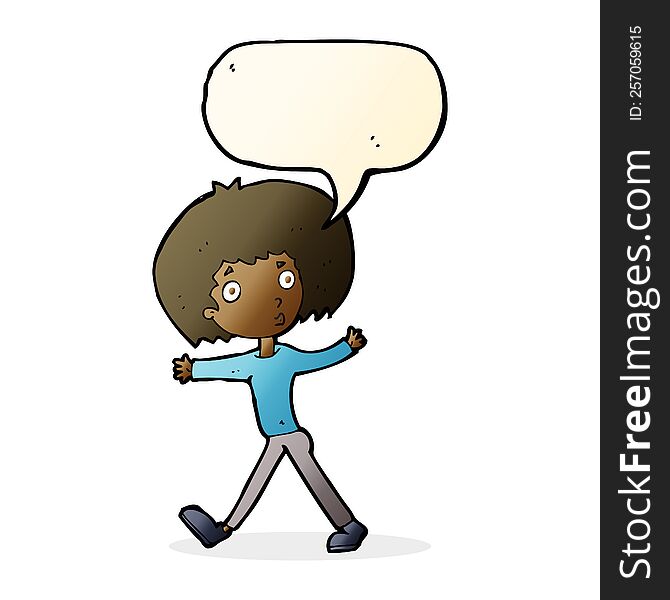 cartoon surprised man walking with speech bubble