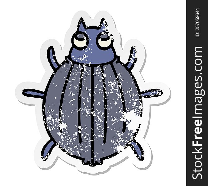 distressed sticker of a quirky hand drawn cartoon beetle