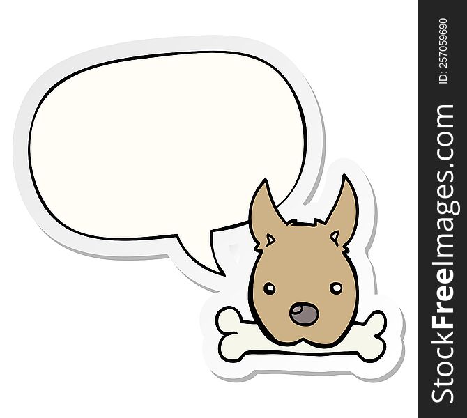 Cartoon Dog And Bone And Speech Bubble Sticker