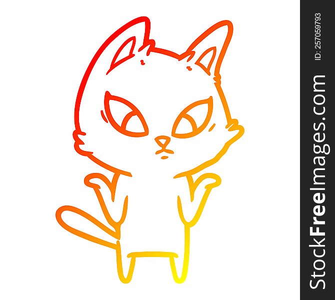 Warm Gradient Line Drawing Confused Cartoon Cat Shrugging Shoulders