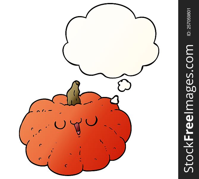 happy cartoon pumpkin with thought bubble in smooth gradient style