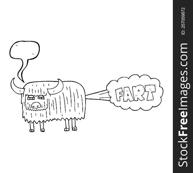 freehand drawn speech bubble cartoon hairy cow farting