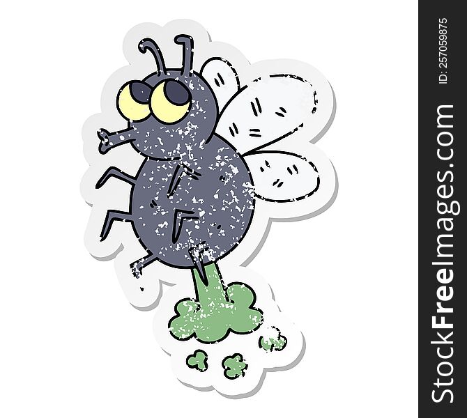 distressed sticker of a quirky hand drawn cartoon fly